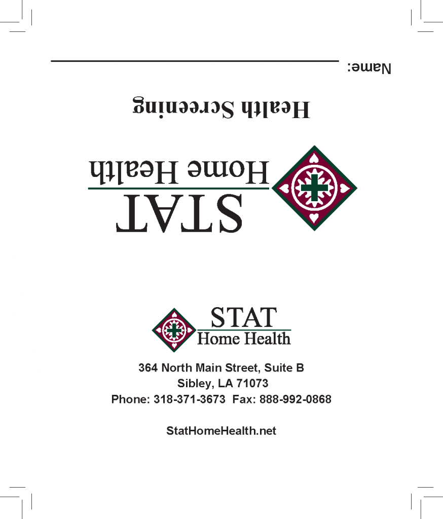 STAT Health Screening Card – Sibley [80#] – S & S Printing