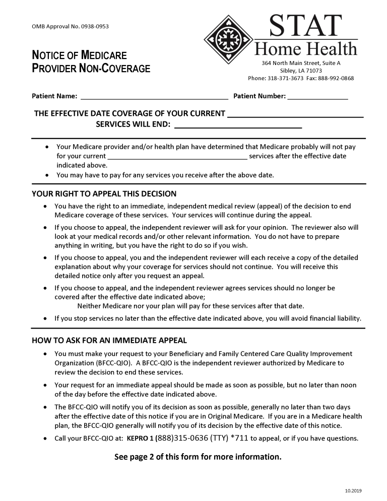 notice-of-medicare-non-coverage-stat-sibley-2-part-forms-with-2-pages-s-s-printing