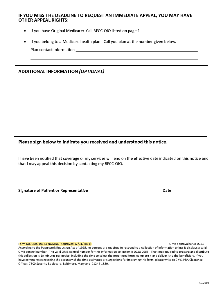 Notice Of Medicare Non Coverage Stat Lafayette 2 Part Forms With 2 Pages S And S Printing 0636