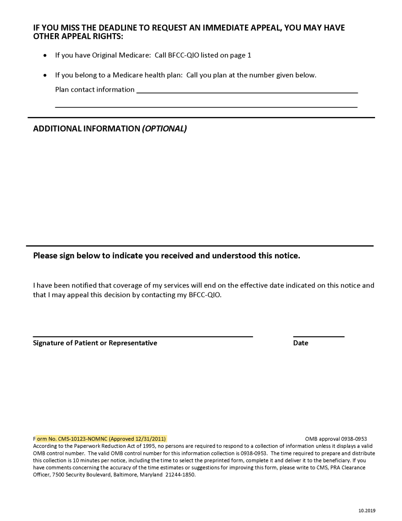 Notice of Medicare Non Coverage – STAT Bunkie [2-Part Forms with 2 ...